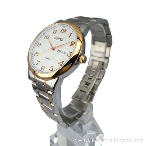 Customize All Stainless Steel Two-tones Men Watches High Quality Japan Date/Day Movement Wrist Watch
